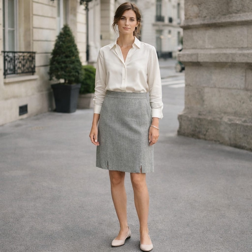 CAROLL PARIS FRANCE Made LINEN Blend Slits Skirt Size 40 US‎ 6 SMALL BJ232121